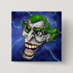 Badge Carré 5 Cm Joker Jester dans une tempête de foudre par Doug L