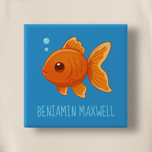 Badge Carré 5 Cm Joli poisson rouge de dessin animé sur nom personn