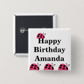 Badge Carré 5 Cm Joli Rose rose Ladybug Anniversaire (Devant & derrière)