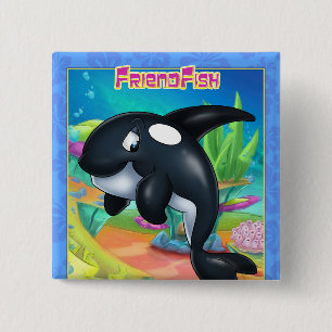 Badge Carré 5 Cm jolie baleine de dessin animé sur un bouton