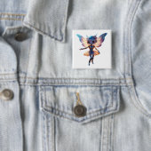 Badge Carré 5 Cm Jolie danseuse robot pixie (En situation)
