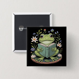 Badge Carré 5 Cm Jolie esthétique de grenouille florale Cottagecore