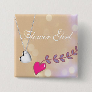 Badge Carré 5 Cm Jolie fille de coeur rose et argent mariage