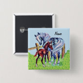 Badge Carré 5 Cm Jolie Mère Horse avec Colt Brown Herbe (Devant & derrière)