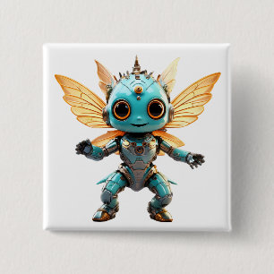 Badge Carré 5 Cm Jolie Pixie Robot Danseuse Turquoise