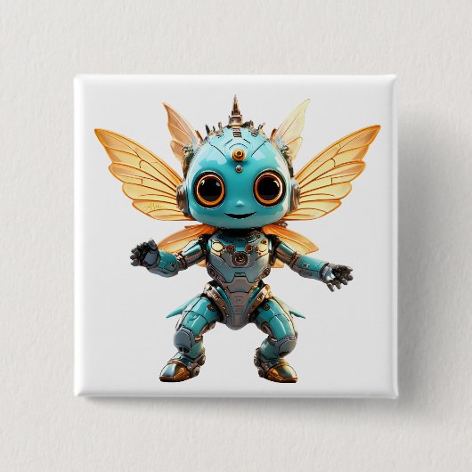 Badge Carré 5 Cm Jolie Pixie Robot Danseuse Turquoise (Devant)