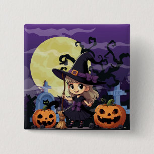 Badge Carré 5 Cm Jolie Sorcière d'Halloween Anime