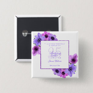 Badge Carré 5 Cm Jolies Anémones Florales 25e Anniversaire