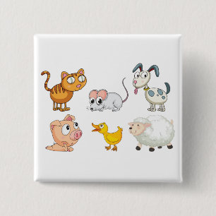 Badge Carré 5 Cm Jolis Animaux de Ferme Amusants
