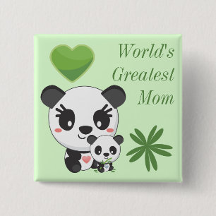 Badge Carré 5 Cm Jolis pandas et Heart Meilleure maman du monde