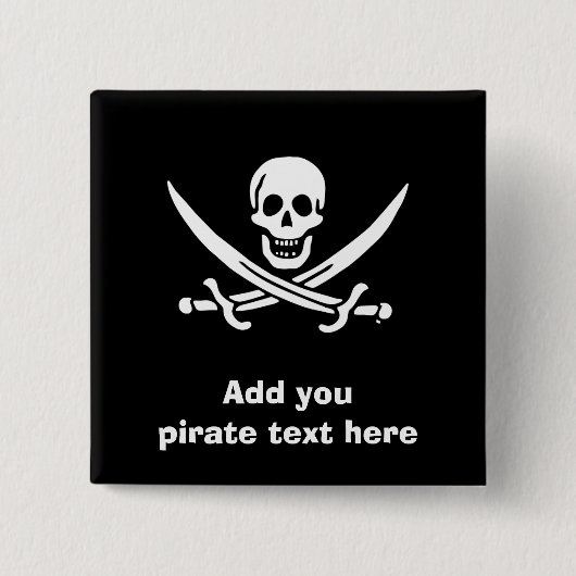 Badge Carré 5 Cm Jolly roger drapeau de pirate (Devant)