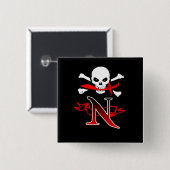 Badge Carré 5 Cm Jolly roger N Monogramme initial (Devant & derrière)