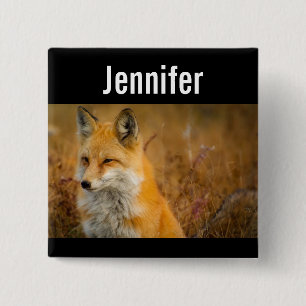 Badge Carré 5 Cm Jote Red Fox Wilderness Nature Photographie