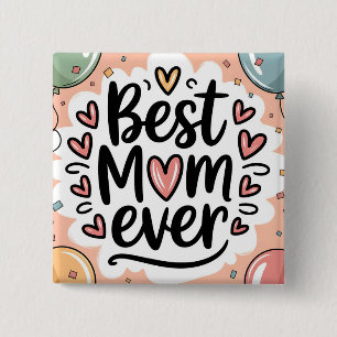 Badge Carré 5 Cm Jouer Décoratif Meilleur Mère Jamais Coeurs