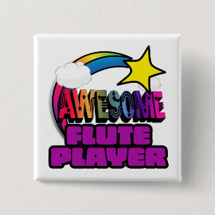 Badge Carré 5 Cm Joueur de flûte arc-en-ciel étoile filante incroya