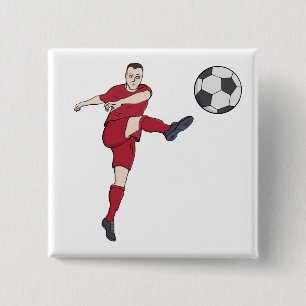 Badge Carré 5 Cm Joueur de football rétro frappant le ballon en vol