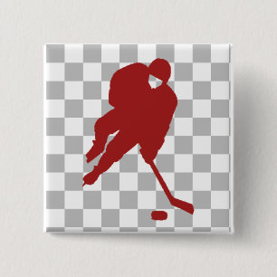BADGE CARRÉ 5 CM JOUEUR DE HOCKEY ROUGE