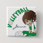 Badge Carré 5 Cm Joueur de volleyball mignon de fille en vert (Devant)