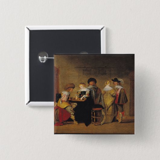 Badge Carré 5 Cm Joueurs de backgammon (Devant & derrière)