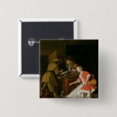 Badge Carré 5 Cm Joueurs de Tric-trac avec Madame et son chien (Devant & derrière)