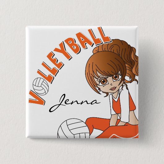 Badge Carré 5 Cm Joueuse de volley-ball mignonne en orange (Devant)