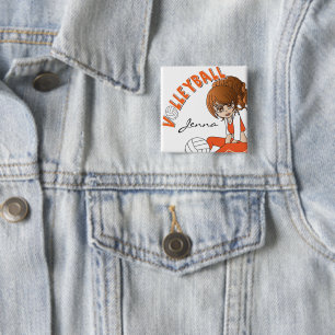 Badge Carré 5 Cm Joueuse de volley-ball mignonne en orange