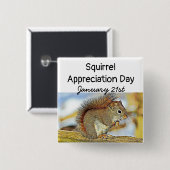 Badge Carré 5 Cm Jour d'appréciation des écureuils 21 janvier (Devant & derrière)