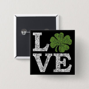 Badge Carré 5 Cm Jour de la Saint Patrick LOVE avec shamrock