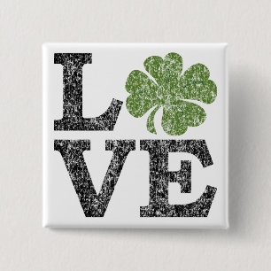 Badge Carré 5 Cm Jour de la Saint Patrick LOVE avec shamrock