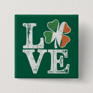 Badge Carré 5 Cm Jour de la Saint Patrick Love Lucky Shamrock irlan