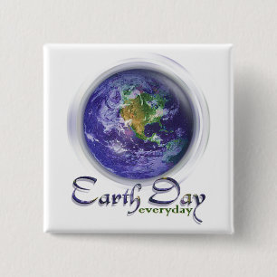 Badge Carré 5 Cm jour des terres 3D Globe