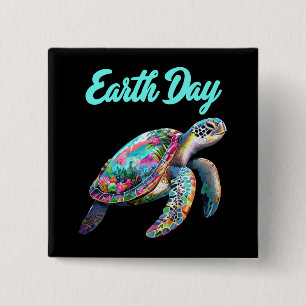Badge Carré 5 Cm Jour des terres de tortues marines Sauvez la Terre
