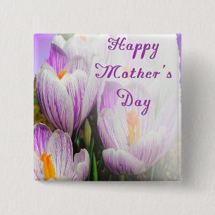 Badge Carré 5 Cm Joyeuse fête des mères Violette et Blanche Tulipes