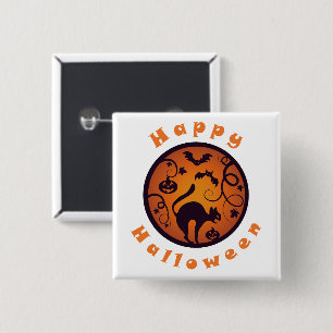 Badge Carré 5 Cm Joyeuse lanterne d'Halloween araignées et chauves-