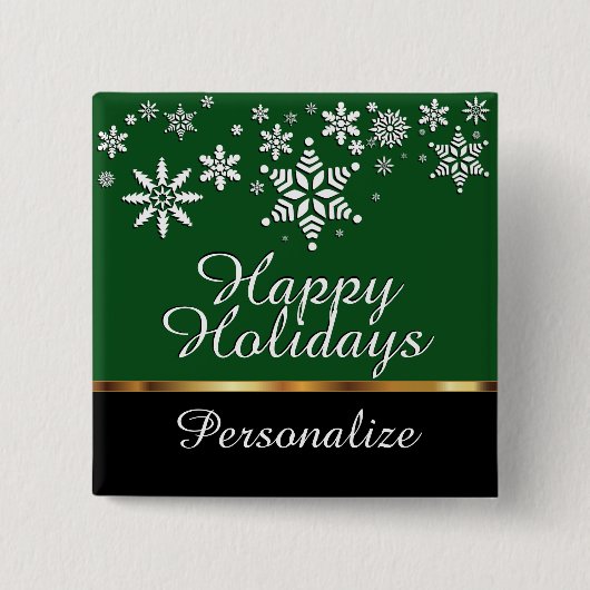 Badge Carré 5 Cm Joyeuses fêtes de Noël - Vert foncé (Devant)