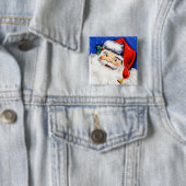 Badge Carré 5 Cm Joyeuses Fêtes Père Noël (En situation)