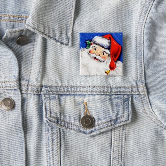Badge Carré 5 Cm Joyeuses Fêtes Père Noël (En situation)