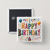 Badge Carré 5 Cm Joyeux Anniversaire (Devant & derrière)