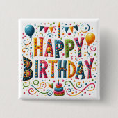 Badge Carré 5 Cm Joyeux Anniversaire (Devant)