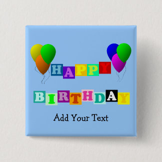 Badge Carré 5 Cm Joyeux anniversaire avec des ballons par Shirley T