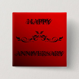 Badge Carré 5 Cm Joyeux Anniversaire Deux Tons Rouge