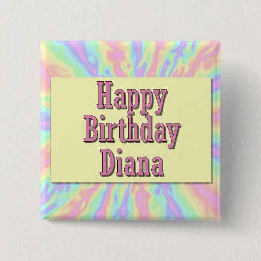 Badge Carré 5 Cm Joyeux anniversaire Diana (Devant)