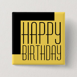 Badge Carré 5 Cm Joyeux Anniversaire Géométrique Or
