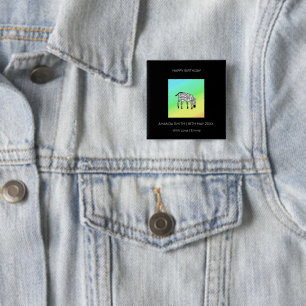 Badge Carré 5 Cm Joyeux anniversaire, mignon petit zèbre kényan