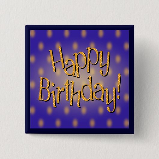 Badge Carré 5 Cm Joyeux anniversaire Polka Jaune Point Texte Bleu (Devant)