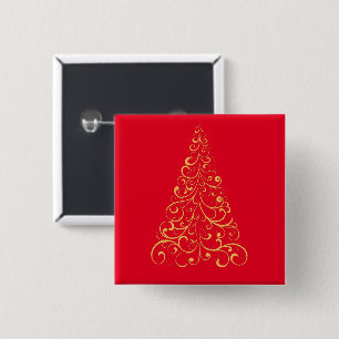 Badge Carré 5 Cm Joyeux arbre de Noël - rouge
