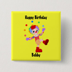 Badge Carré 5 Cm Joyeux Bouton de clown d'anniversaire