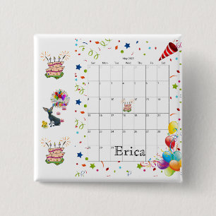 Badge Carré 5 Cm Joyeux calendrier d'anniversaire mai 2022 Bouton