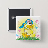 Badge Carré 5 Cm Joyeux canard de printemps de Pâques (Devant & derrière)