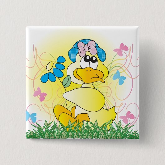 Badge Carré 5 Cm Joyeux canard de printemps de Pâques (Devant)